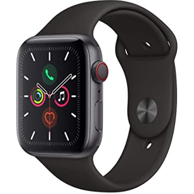Apple Watch Series 5 (GPS + Cellular, 44MM) - Space Gray Aluminum Case with Black Sport Band (Renewed)
