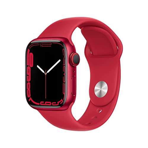 Apple Watch Series 7 (GPS + Cellular, 41MM) Red Aluminum Case with Red Sport Band (Renewed)