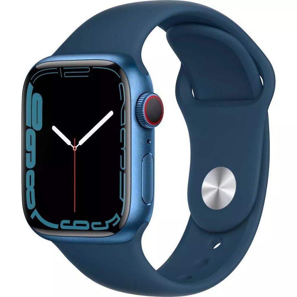 Apple Watch Series 7 (GPS + Cellular, 45mm) Blue Aluminum Case with Abyss Blue Sport Band, Regular (Renewed)