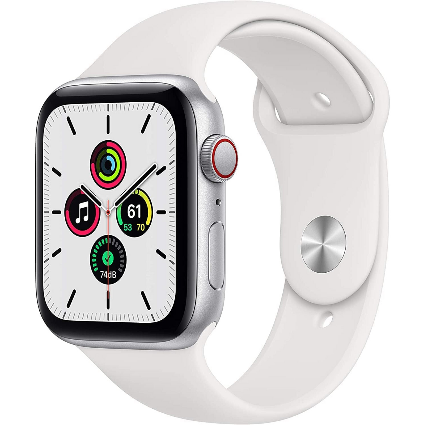Apple Watch SE (GPS + Cellular, 40mm) Silver Aluminum Case with White Sport Band (Renewed)