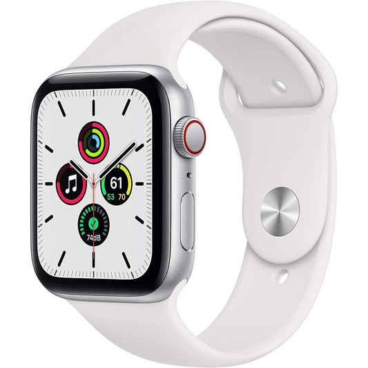 Apple Watch SE (GPS + Cellular, 40mm) Silver Aluminum Case with White Sport Band (Renewed)