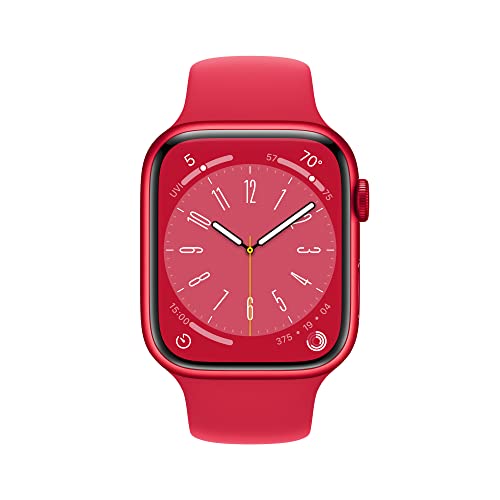 Apple Watch Series 8 [GPS + Cellular, 45mm] - (PRODUCT)Red Aluminum Case with Red Sport Band, M/L (Renewed)