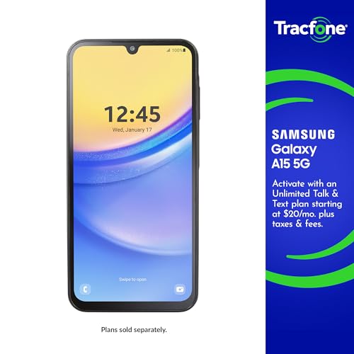 Tracfone | Samsung Galaxy A15 5G | Locked | 128GB | 5000mAh Battery | 50MP Main Camera| 6.5-in. AMOLED Display | Black