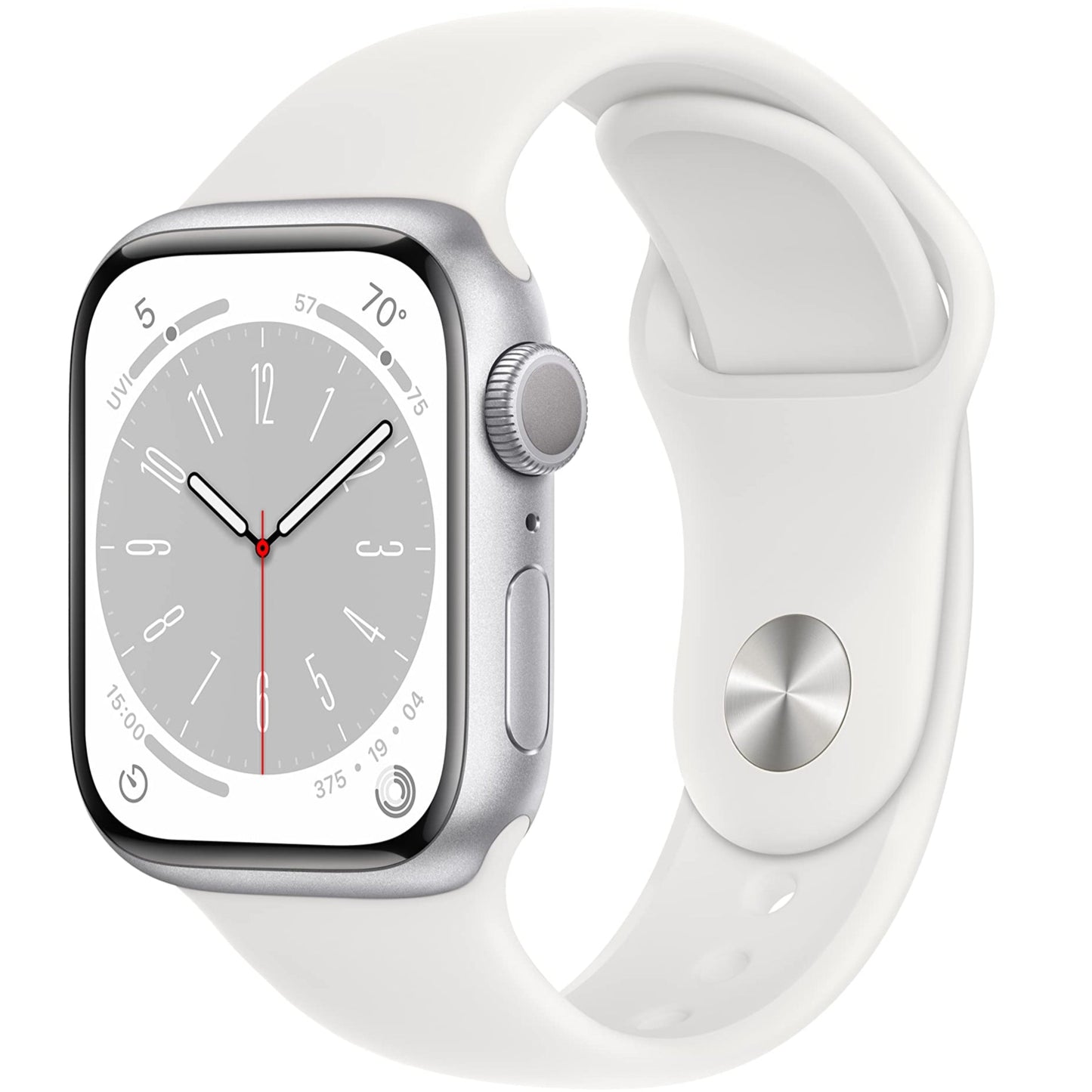 Apple Watch Series 8 [GPS, 41mm] - Silver Aluminum Case with White Sport Band, M/L (Renewed)